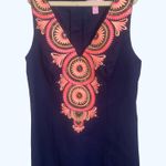 Lilly Pulitzer  Size 0 Gabby Shift Cotton Dress True Navy Dress Pink Embroidery  Gabby is the #Resort365 party dress you'll want to wear all season long. This solid dress is designed from the fit you love with the Janice dress with an updated feel. Basically it's a flattering dress with gorgeous prints and details - love. You've got the hook-up: built-in lingerie snaps make this dress bra-friendly. A girl need options: Enjoy an extra 1-3/4 inches of hem flexibility with this style. Wear as-is or let it out for some extra length. Photo 4