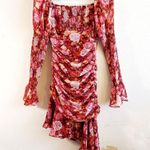 WAYF Dress Rosie Dress Red Roses Floral Asymmetrical Hem Puff Sleeves Sz S NWT Photo 9