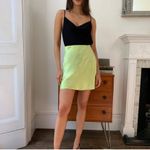 Aritzia Babaton Neon Green Yellow Satin Silk Mini Slip Skirt Elastic Waistband Photo 0
