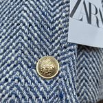 ZARA NEW Herringbone Tweed Short Jacket Size XS Blue W/Gold Buttons Photo 8
