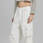 The Frankie Shop Hailey Denim Oversized Cargo Pants in White Size Small White Photo 0