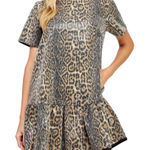 Strut & Bolt  Leopard Print Sequin Mini Dress Short Sleeve‎ Ruffle Hem Photo 0