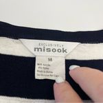 Misook Exclusively  Striped Navy Blue‎ White Medium Ruffle Snap Front Cardigan Photo 1
