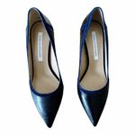 Diane Von Furstenberg  Pumps Black Leather Blue Suede Trim Stiletto Heels 7 DVF Photo 3