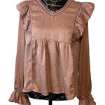 Altar'd State Ruffle Trim Long Sleeve V Neck Top Blouse Flowy Babydoll Style M Photo 0