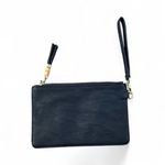 Navy Blue and Tan Colorblock Toss Pebble Faux Leather Vegan Wristlet Clutch Photo 1