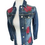 LuLaRoe Womens Jaxon Red Rose Embroidered Rodeo Denim Jean Jacket - Sz XXS Photo 4