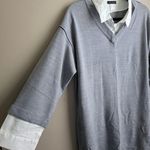 Venus Layered Gray And White Sweater Shirt Dress Long Sleeve V-Neck Size Large Photo 5