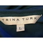 Trina Turk Shirt Womens Large Blue Tassel Hem Fringe Racerback Tank Top Made USA Photo 4