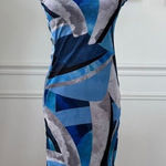 Pretty Little Thing  Mesh Bodycon Midi Tube Dress Blue Abstract 4 Photo 0
