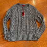 Jennifer Lopez  Sparkly Chunky Cable Knit Sweater Gray Metallic Beaded Glam NWT! Photo 0