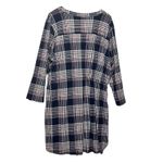 Bobbie Brooks Women Shirt Dress 3X Navy Plaid Drawstring Waist Cozy Preppy Chic Blue Photo 1