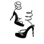 Wild Diva Black Silver Rhinestone Jeweled Spiral Heels Size 9 Photo 2
