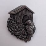 Birds and Blooms Set of 3 Pewter Pins Brooches Hummingbird Birdhouse Flowers Gray Photo 4