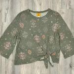 Ruby Rd  Knot Front Waffle Knit Top 3/4 Sleeve Green Pattern Shirt Size XL Petite Photo 0