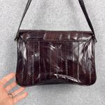Vintage Eel Skin Shoulder Bag Deep Burgundy Flap Top Multiple Compartments Photo 4