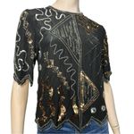 Argenti Vintage Women’s M Black Silk Multi Color Beaded Sequin Party Evening Top Size M Photo 0