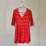 Pink Owl Coral Lace Stretch Dress 3/4 Sleeve L Photo 8