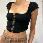 Are You Am I Zinha Crop Corset Tee Top in Black Photo 0