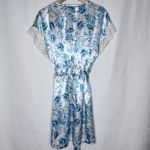 Morgan Taylor  Blue Floral Satin Robe Lace Trim Kimono Wrap Womens S/M Loungewear Photo 5