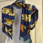 ZARA  Heather Blue Vibrant Floral Frayed Watercolor Scarf/Wrap- app 77” by 41” Photo 4