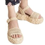 Paloma Barcelo Women’s 42 10.5 Oda Natural Braided Rafia Platform Shoes Sandals Tan Photo 0