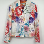 Coldwater Creek Water Color Floral Blazer Jacket 8 Linen Blend Summer Costal Photo 0