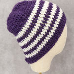 Purple Chevron Multi Color Crochet Cable Knit Y2K Vintage Cottage Beanie Cap Hat Photo 0
