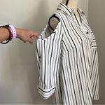 Unique spectrum  Monochrome‎ Striped Shirt XL White Black Cold Shoulder Button Up Photo 5
