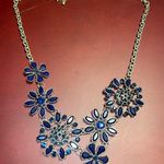 Bib Blue Floral Flowers Statement Necklace Art Deco Design Lobster Adjustable Photo 8