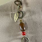 Coldwater Creek Long Necklace Coral Stone Rawhide Gold Tone Wood Photo 1