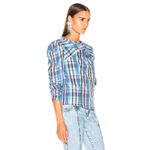 Isabel Marant  Esmee Twisted Plaid Puff Shoulder Blouse in Blue Pink Green‎ Photo 2