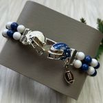Football helmet white blue bead stretchy bracelet Photo 1