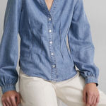 Veronica Beard  Sedona Chambray Denim Blouse Sz 4 Quiet Luxury Coastal Feminine Photo 0