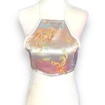 SheIn Halter Crop Top Metallic Embroidered Asian Dragons Open Back Tie Photo 0
