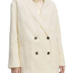 Everlane Double Breasted Blazer Womens 16 Bone White Flax Linen Relaxed Jacket Photo 0