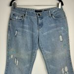 Aeropostale Y2K Light Wash Distressed Flare Jeans Sz 7/8 Short Floral Paint Photo 2