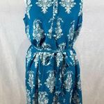 Loft  teal blue button front belted shirt dress size large NWT Photo 0