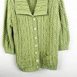 Aran Crafts Ireland Sweater Womens L Green Merino Wool Cableknit Button Front Size L Photo 2
