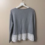 J.Crew Women's Gray / White Eyelet Hem Sweatshirt Top Long Sleeve Size M Photo 1
