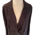 ZARA Jacquard Navy Blue Floral Double Breasted Long Silky Blazer Size Medium Photo 2