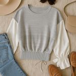 Women’s Gray crewneck knit top with accent sleeves size small Photo 0