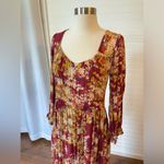 Skies Are Blue Floral Burgundy Print Midi Length Dress Photo 1