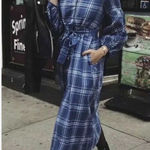 Zara Plaid Midi Dress Belted Balloon Sleeve Blue‎ Size Small blogger favorite Blue Photo 0