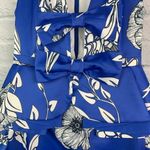 La Peteau Floral Ruffle Bow Cutout Midi Dress 6 Blue Photo 4