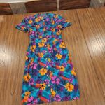Vintage short sleeve floral tropical mod peplum pleated pin up retro dress Pink Photo 16