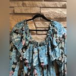Vintage 1970’s Candi Jones Floral Ruffle Long Sleeve Maxi Dress Blue Large Size undefined Photo 7