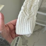 Loft Faux Leather Trim Cable Knit Sweater Ivory Size Large Photo 3
