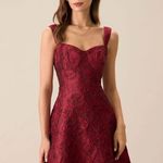 RIHOAS The Red Sweetheart Neck Jacquard Midi Dress Size L Photo 2