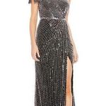 Mac Duggal  93735 Black Pearl Embellished Tie One Shoulder Formal Gown Size 0 Photo 0